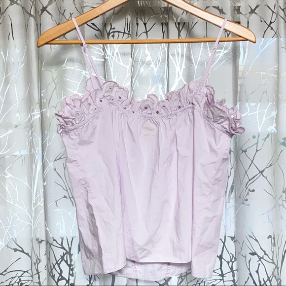 La vie Rebecca Taylor purple eyelet ruffle poplin cami spaghetti strap tank top - Picture 7 of 12